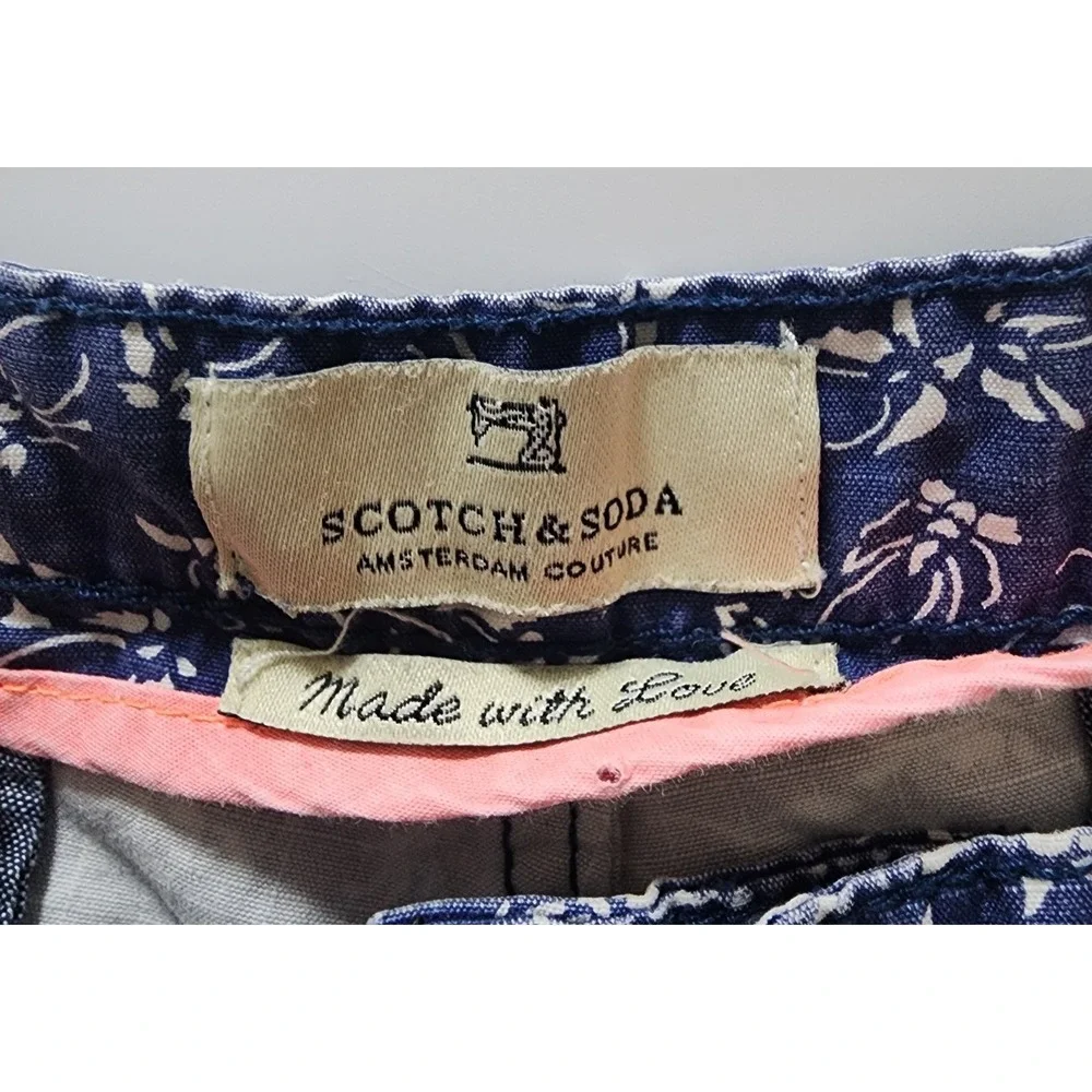 Scotch & Soda Shorts Mens 36 Brown Blue Orange Floral All Over Print Bermuda